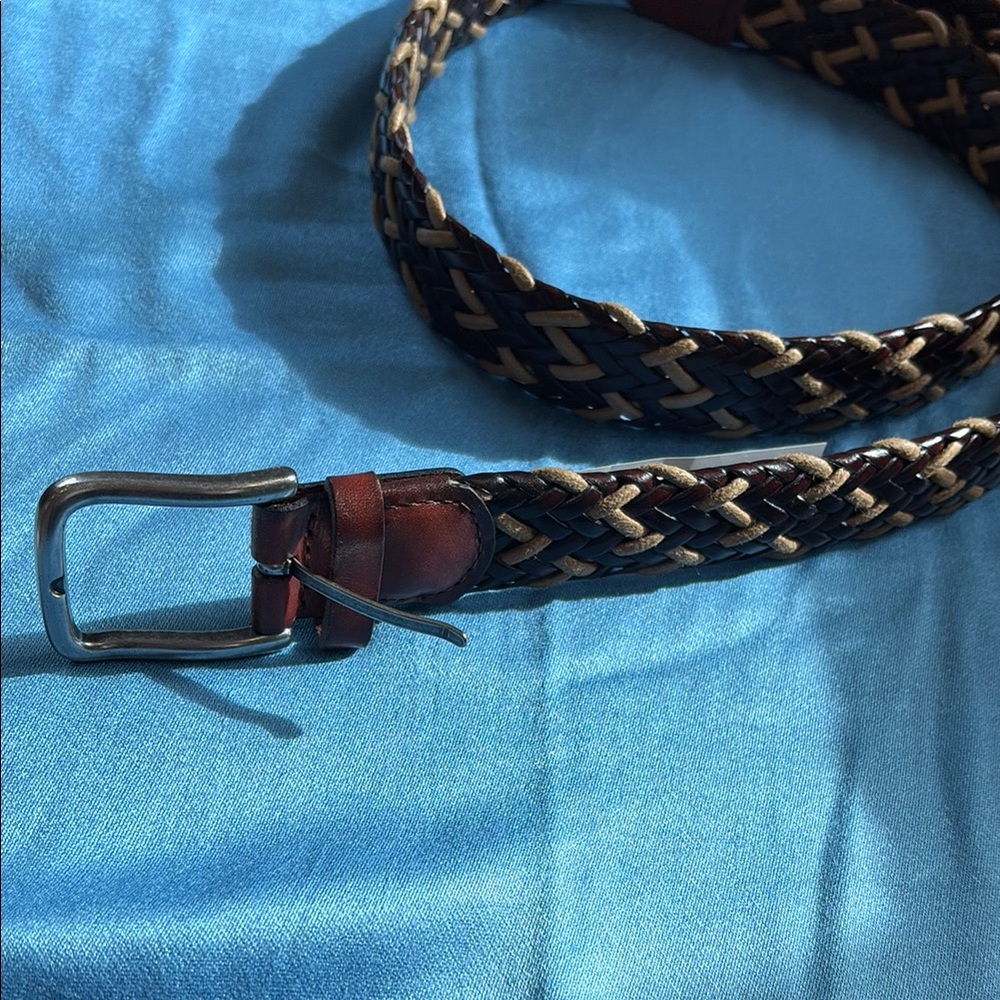 Men's Woven Leather Belt - Brown and Tan